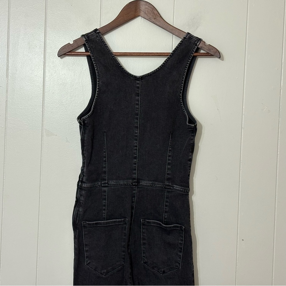 Free People Scarlet Black Denim Jumpsuit Women’s Size 2 Stretch Skinny Ankle Zip - Picture 8 of 12